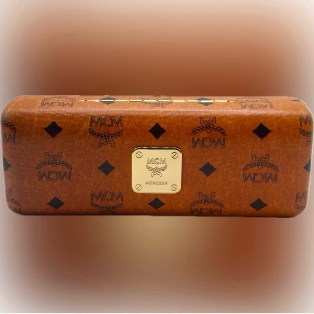 Authentic MCM Name Brand Logo Monogram Clam Cognac Glasses Eyeglasses Hard Case
